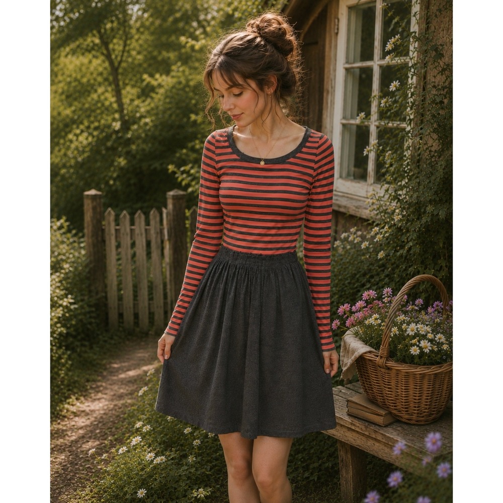 Anthropologie SATURDAY SUNDAY Striped Skirted Day‎ Dress Knit Pockets Small